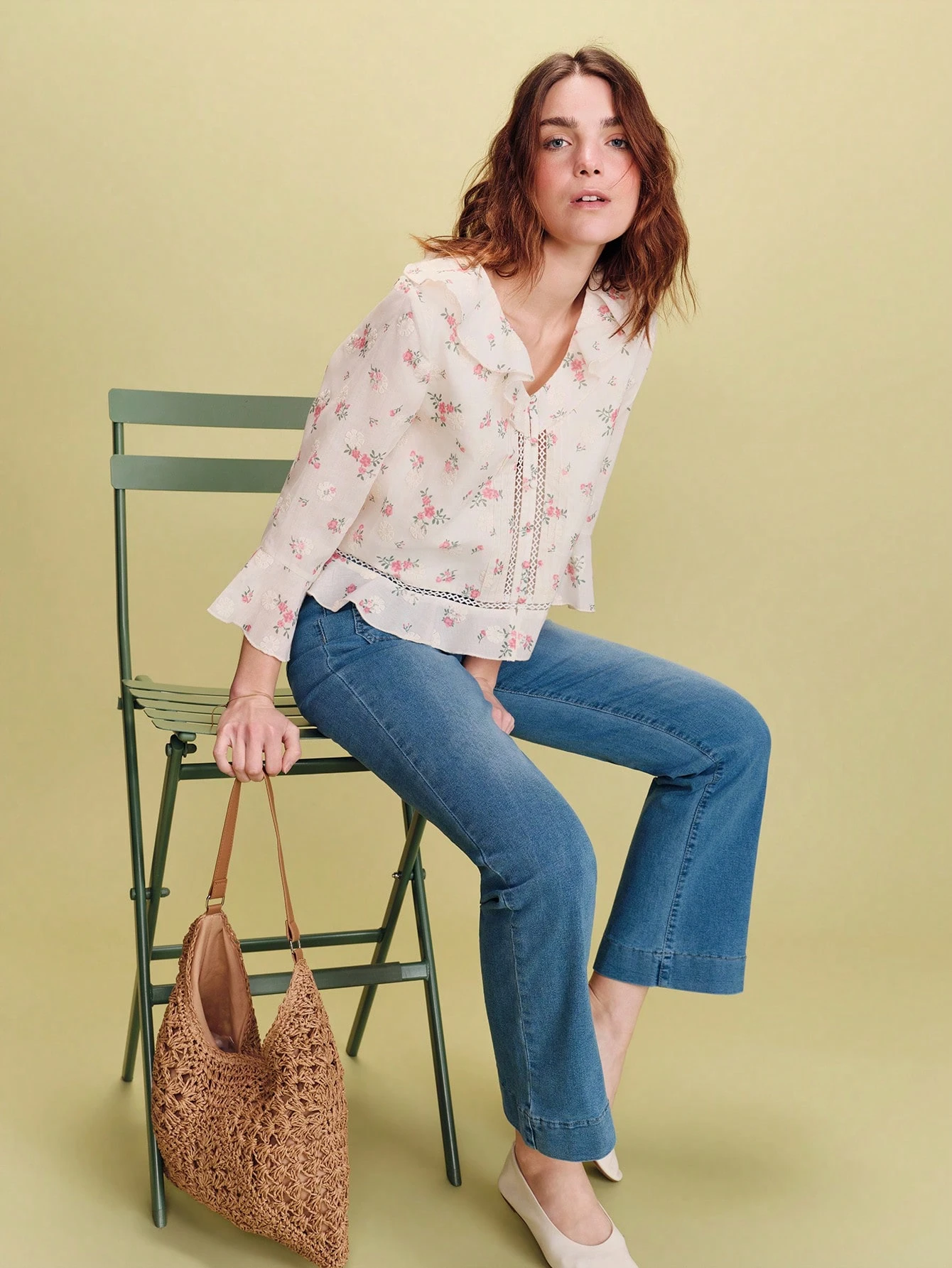 Romantic White Blouse With Embroidered And Printed Pink Flowers, Ruffled, Cute Top Spring Summer French Style Parisian Style Flower Top Going Out Picnic Outfit Vacation Top Office Outfit