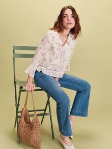 lacRébo Romantic White Blouse With Embroidered And Printed Pink Flowers, Ruffled, Cute Top Spring Summer French Style Parisian Style Flower Top Going Out Picnic Outfit Vacation Top Office Outfit - White - View 1