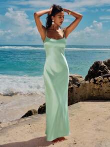 Opulessa 女士纯色梭织修身连衣裙 - 薄荷綠 - 查看 4