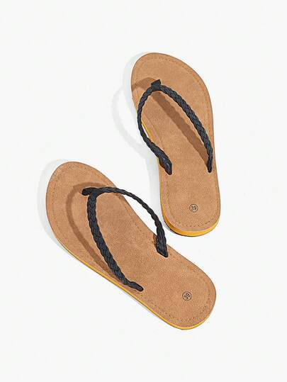 Grefit Women's Flip Flops, Colorblock Woven Strap Thong Sandals, Arch Support Sole, Comfortable Flat, Suitable For Indoor, Outdoor, Vacation, Beach