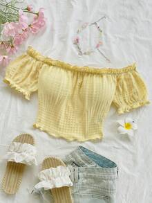 Soleia Phong cách Bohemian, họa tiết hoa lãng mạn, phong cách nghỉ dưỡng, áo họa tiết hoa ngày 4 tháng 7, áo đi nghỉ mát, áo đính hạt, áo dự tiệc, áo crop top gợi cảm cho nữ ngày 4 tháng 7, áo thun crop top co giãn trễ vai mới. - Màu vàng - Xem 6