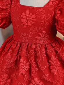 One-Piece Baby Girl And Elegant Woven Color-Blocked Sleeveless Pullover Dress With Large Butterfly Design.Suitable For Parties,Gatherings,Outings. - Red - View 5