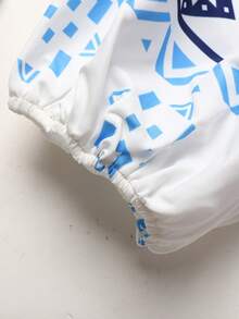 SHEIN 少女蓝白几何图案连衣裙，V领，中袖，宽松版型，适合海滩度假穿着 - 藍白色 - 查看 6