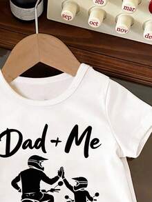 SHEIN Baby Boy White Summer Casual Family Matching Cartoon Print Father-Son Crew Neck Short Sleeve Top,Minimalist Classic Fashion School Style Loose Shirt - White - View 5
