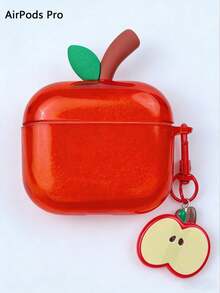 苹果图案半透明可爱3D保护壳，适用于 Pro 3/Pro 2/3代蓝牙耳机，兼容 2/4代 - 紅色 - 查看 7