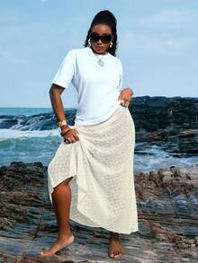 LYSMO 加大码黑色蕾丝半身裙，夏季 - 杏色 - 查看 5