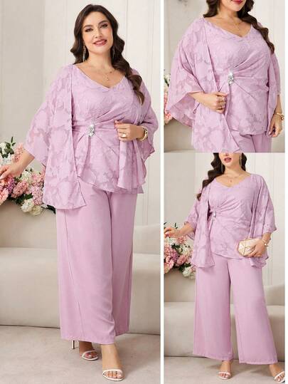 Reflora Plus Size Elegant Romantic Cutout Blouse And Pants 2 Pieces Set, Pink 2 Pieces Set With Pockets, Elegant Outfit, Summer 2 Pieces Suit Suitable For Daily Wear,Summer,Spring,Summer Outfits ,Summer Clothes,Summer Holiday Outfits,Spring Outfit Women,Spring Clothing,Spring Women,Luxury Evening Dresses For Women,Luxury Women's Jalabiya,Luxury Evening Dress For Women ,Luxury Evening Dresses For Weddings,Luxury Women's Abaya Beach,Beach Outfits For Women,Beach Outfit For Women,Casual Sets For Women,Luxury Women's Two-Piece Set,Pink