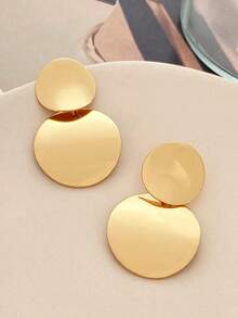 Arave 1 Pair Retro Fashion Versatile Chic 3D Smooth Metal Circle Earrings - Yellow Gold - View 6