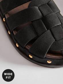 SHUZIA Zuecos de estilo romano vintage de ajuste ancho y tejidos para mujer - Negro - Ver 6