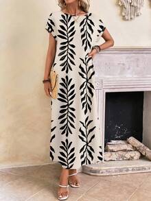 EMERY ROSE 休闲简约树枝花卉图案百搭女式连衣裙，春夏款，休闲风格 - 彩色 - 查看 7