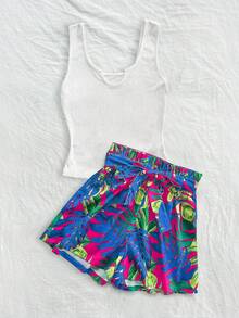 Soleia 女士印花背心短裤两件套，夏季假日 - 彩色 - 查看 5