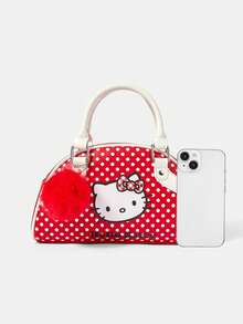 HELLO KITTY AND FRIENDS | SHEIN 1件女士时尚甜美可爱百搭街头学院风Y2K复古红白波点印花手提包，波士顿包，适合日常购物、情人节、圣诞节、新年等场合 - 紅色 - 查看 4