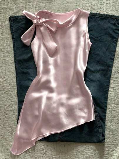 Glimmora Women's Solid Color Twist Waist Elegant Sleeveless Top