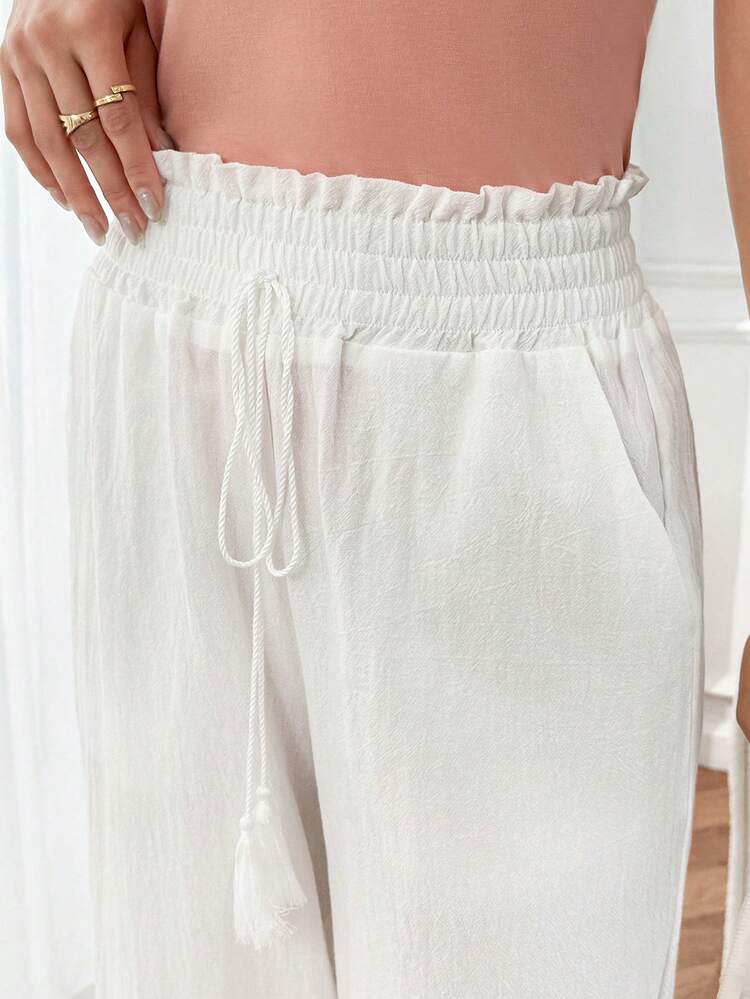 White Cotton Lace Trim Wide Leg Pants Elegant Casual Summer Beach Vacation Outfit White Pants White Top Summer Dress Beach Dress Beach Outfit Casual Pants For Women Summer Clothes Vacation Outfits,Office Outfits For Women,Work Outfits For Women,Vacation Pants,Summer Holiday Outfits,Summer Outfits For Women