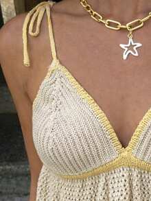 GlowEve Elegant Hollow Out Camisole Women Sweater, Spring/Summer - Khaki - View 5