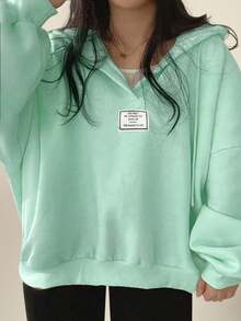 INAWLY Áo nỉ dài tay có mũ cỡ lớn, dáng rộng thoải mái, thích hợp cho lễ tốt nghiệp, giáo viên nữ, hoặc mặc đi học vào mùa thu đông. - Màu xanh Bạc hà - Xem 3