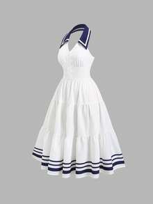 Sweetra New Spring/Summer Women's Dress With Design Elements, Retro Chic Vibe, Fitted Silhouette, Elegant Academic Style, Versatile & Comfortable, White Color - White - View 7