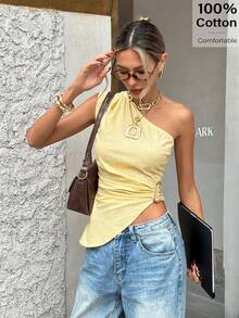 Siren Gaze 女士度假休闲不对称下摆吊带衫 - 黃色 - 查看 5