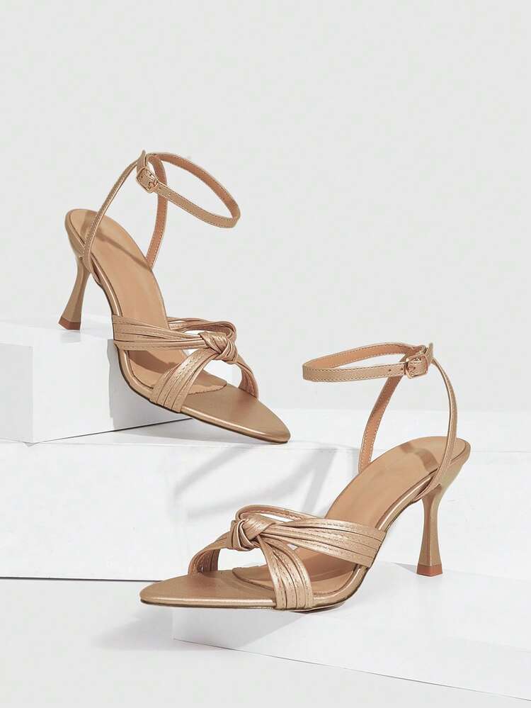 CUCCOO SZL Women Shoes Women's Pointed Stiletto Champagne Thin Strap Knotted Ankle Strap Fashion Versatile Sexy Elegant Women's High Heel Sandals Strap Women's Sandals Spring Shoes Prom Heels