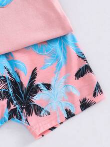 Conjunto de top de tirantes y pantalones cortos con estampado de árboles de coco para bebé niño de vacaciones - Multicolor - Ver 6