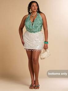 SHEIN BAE Plus Size Women's Semi-Sheer Beach Vacation Crochet Beaded Skirt - White - View 5