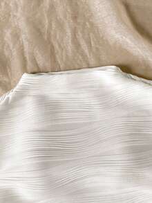 SHEIN 少女优雅纹理不对称下摆T恤，夏季 - 白色 - 查看 3