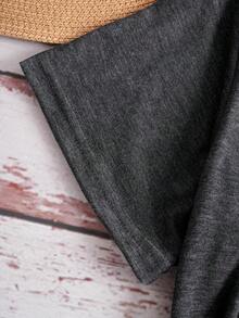 标准尺码女士休闲标语印花圆领短袖T恤 - 灰色 - 查看 4