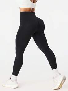 Seamluxe SHEIN Sport 女士纯色高腰休闲健身紧身裤 - 黑色 - 查看 1