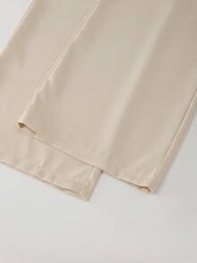 Franclia 女士休闲时尚简约百搭通勤无袖背心，配有抽绳腰带和蝴蝶结，搭配直筒裤两件套，春夏款 - 杏色 - 查看 5