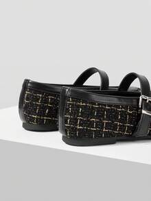 MOTF PREMIUM 女士通勤休闲舒适百搭玛丽珍方头平底鞋 - 黑色毛呢 - 查看 7