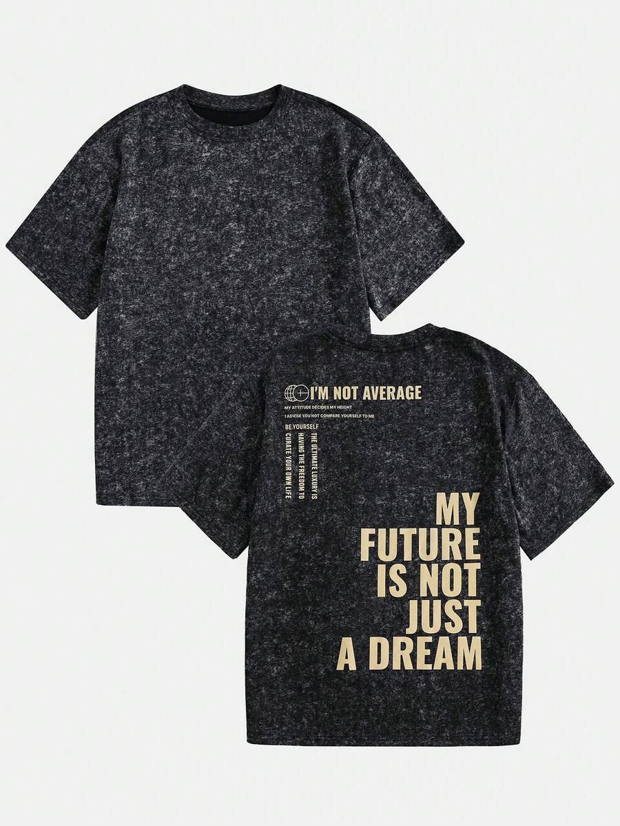 SHEIN Teen Boys Letter Print Distressed Round Neck Short Sleeve Black T-Shirt, SS26 , Summer Tops, Y2K T-Shirt, Summer Outfits, Summer Clothes, Boys Outfit Kids Set