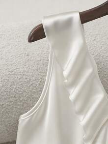 GlowEve 女士夏季无袖V领系腰A字连衣裙，荷叶边下摆，闪亮优雅休闲百搭 - Pearl White - 查看 3