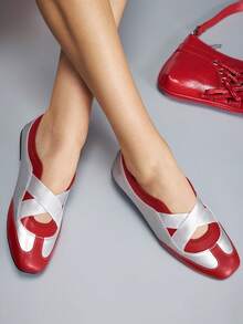 CUCCOO GRLICON Women's Criss-Cross Decor Flat Shoes, Colorblock Motorcycle Style Casual Slip-On, Suitable For Spring/Summer, Vacation, Travel, 2000s Fashion - Multicolor - View 6