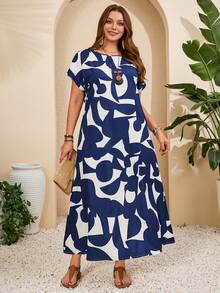 EMERY ROSE Robe maxi décontractée/de vacances à col rond et manches courtes imprimée bleue pour femmes, robes décontractées pour femmes, tenues de vacances pour femmes, robe maxi fleurie bleue et blanche, robe maxi bleue marine, robe maxi à manches courtes, robe maxi longue d'été pour femmes, robe maxi d'été, tenue de printemps, tenue de vacances pour femmes, robe maxi découpée bleue et blanche pour femmes, robes de printemps, robe fleurie pour femmes, robe maxi décontractée, robe maxi de vacances, vêtements de vacances pour femmes, robe de vacances, robe maxi courbe, robe maxi décontractée, robes d'été pour femmes, vêtements pour femmes décontractés - Multicolore - View 7