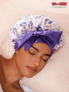 TOM & JERRY X Joivida Gorro de dormir de satén lindo con estampado de gato de dibujos animados - Protege el cabello y preserva el estilo mientras duermes - Multicolor - Ver 2