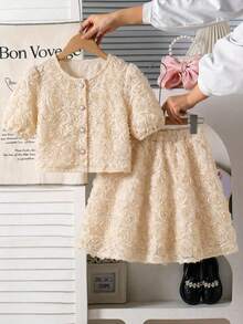 SHEIN Tween Girl Fashion Embroidered Mesh Mini Skirt - White - View 2