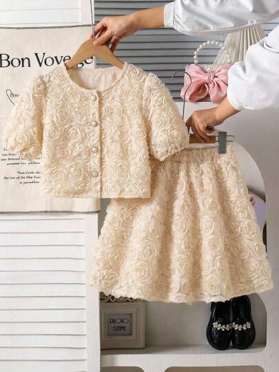 SHEIN Tween Girl Fashion Embroidered Mesh Mini Skirt