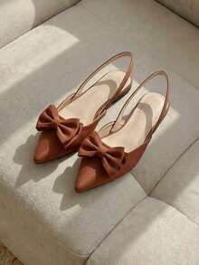 Resyla 女用蝴蝶結細部棕色平底鞋 - 棕色 - 查看 3