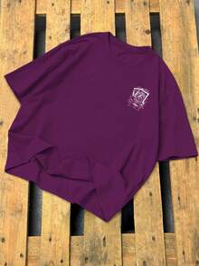 Manfinity LEGND Áo thun nam tay ngắn in họa tiết thẻ thường ngày, mùa hè - Màu tím - Xem 2