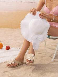Swim Mod 1頂女性夏季白色波浪沙灘帽，帶蝴蝶結優雅防曬帽，適用於海灘旅遊和度假波霸風格 - 白色 - 查看 3