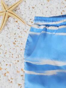 SUMWON 男童扎染泳裤，松紧腰带和抽绳设计，夏季海滩泳池度假泳装，青少年儿童热带假日泳裤 - 藍色 - 查看 5