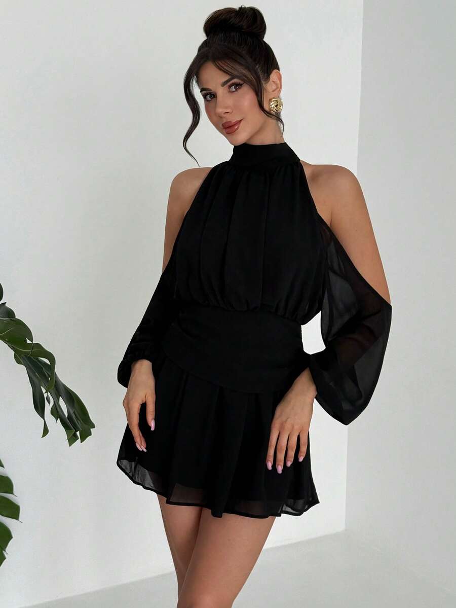 Firerie 女士雪纺优雅系带露肩迷你连衣裙，适合夏季约会