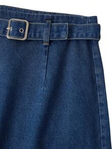 GlowEve 女士休闲牛仔裙，腰部采用镂空和搭扣设计 - 藍色 - 查看 8