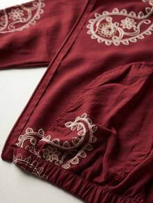 Airaco Men's Casual Cashew Print Zipper Long Sleeve Jacket, Versatile For Daily Wear - Burgundy - View 7