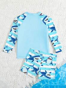 New Fashion Young Boy2 Pieces Swimsuit Set, Long Sleeve Top And Shorts, Digital Print Design - Multicolor - View 2