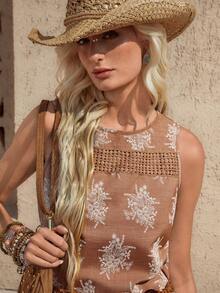 Wildy 休闲美式西部乡村蕾丝拼接女式无袖迷你连衣裙，适合日常穿着、通勤、春夏穿着 - 卡其色 - 查看 7