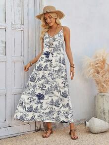 EMERY ROSE 女士印花休闲宽松吊带连衣裙，适合度假 - 彩色 - 查看 5