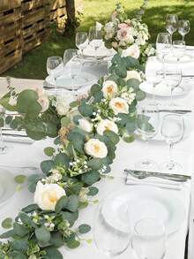 Lifelike Faux Money Eucalyptus Vine Greenery Artificial Willow Leaf Christmas Hanging Wreath Wedding Home Centerpiece Flexible Bendable Stems - White - View 4