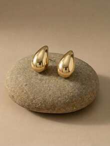 Arave 1 对高端轻质泪珠耳钉，时尚百搭简约光滑个性化耳环，适合女性日常佩戴和节日礼物 - 金黃色 - 查看 8