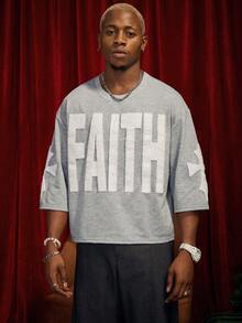 PAVTROS Manfinity Streetrush 男士街头风流行INS同款男士微笑火焰刺绣灰色短袖T恤，图案T恤，街头服饰，保暖冬季服装，圣诞节服装，男友礼物 - 淺灰色 - 查看 6